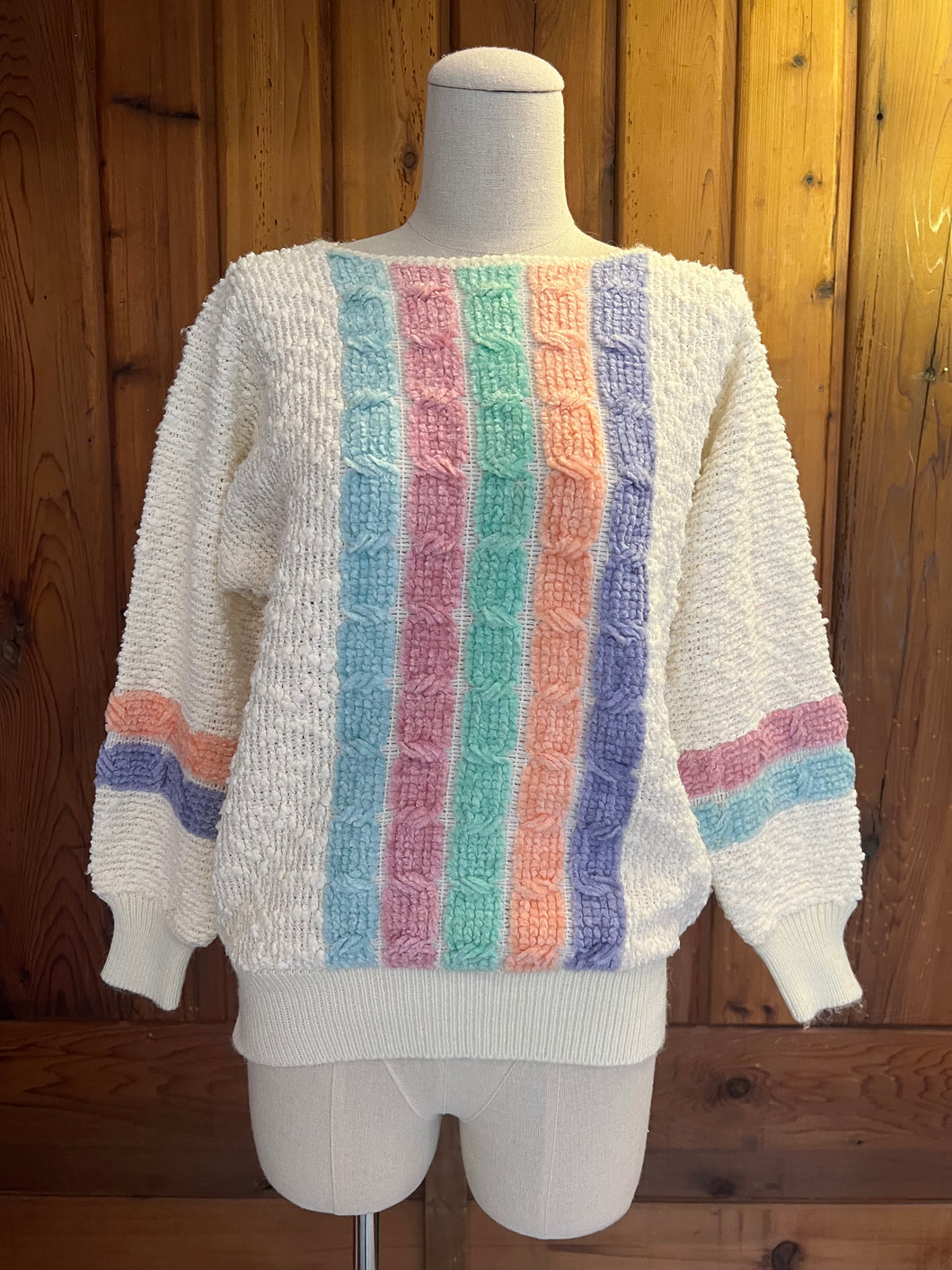 80s Vintage Pastel Stripe Dolman Sweater