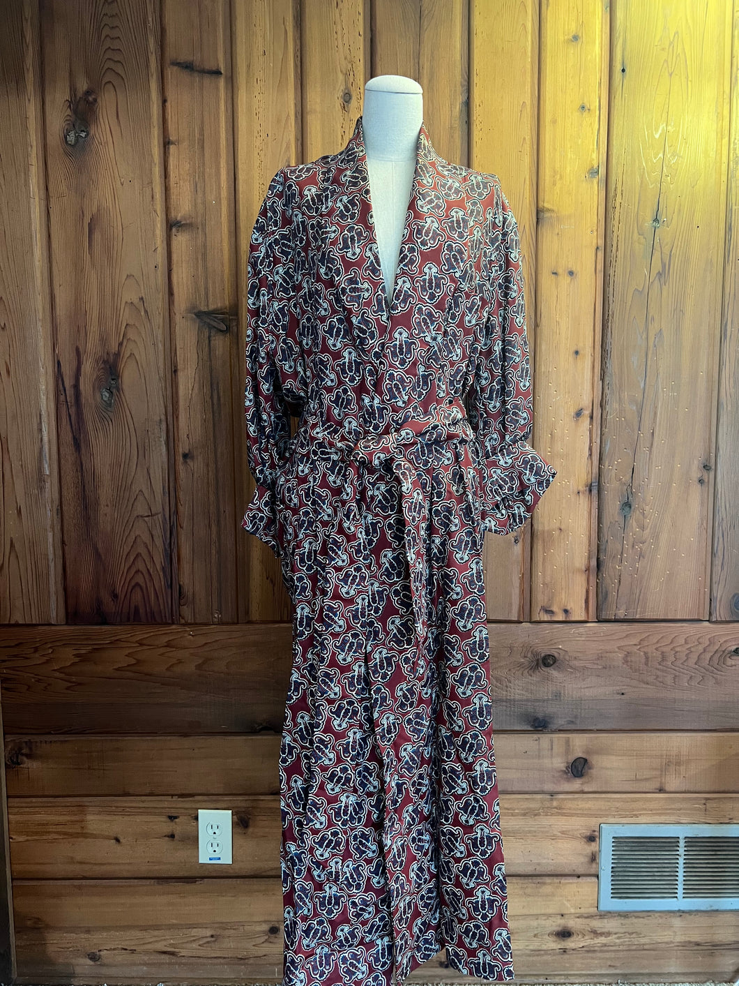 50s Vintage Satin Paisley Print Robe