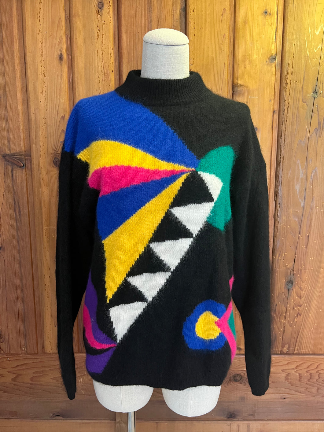 80s Vintage Geometric Angora Sweater