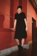 Load image into Gallery viewer, 1980&#39;s Cowl Neck Black Short Sleeve Dress
