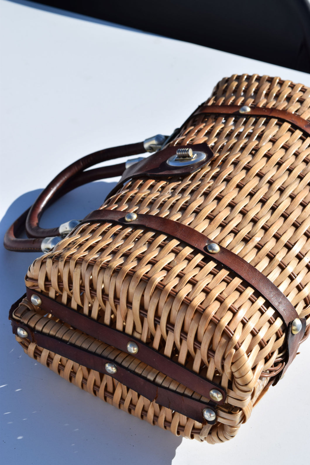 60s Basket Box Bag Purse Vintage Structured Top Handle Coated Rattan Straw  Bag Spring Summer Basket Purse Jane Birkin Style